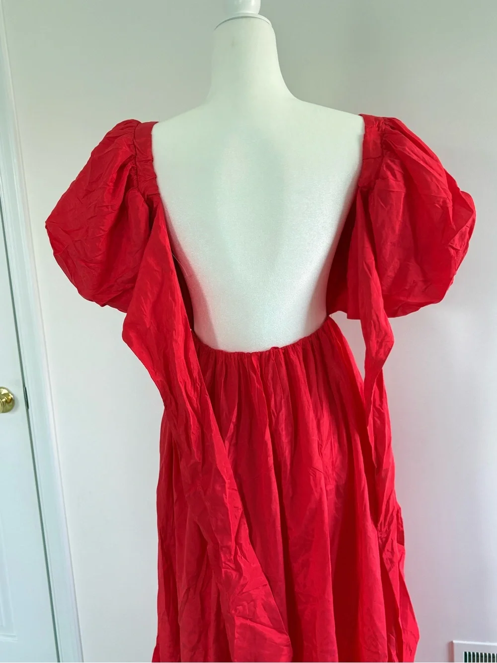Abercrombie & Fitch Red Puff-Sleeve Square-Neck Maxi Dress